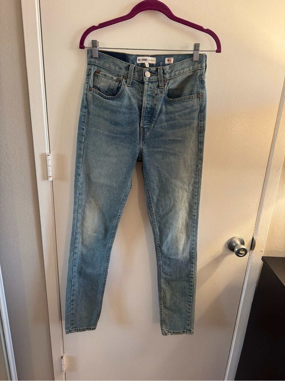 Re/Done Light Blue High-Rise Slim Jeans